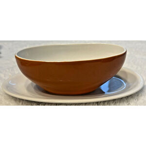 Vintage Ironstone Harmony House Tierra Gravy Boat w/ Plate 6” Brown Retro MCM‎